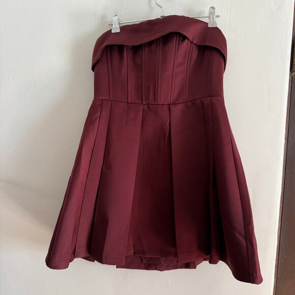 FASHION NOVA | Definitely Darling Burgundy Satin Corset Cocktail Dress | Medium - Picture 3 of 8